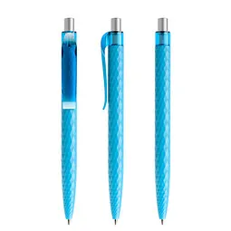 prodir prodir® Druckkugelschreiber QS01 PMT Push, blaue Mine, cyanblau/silber satiniert, Silber / hellblau, – Produktbild 1 von 1