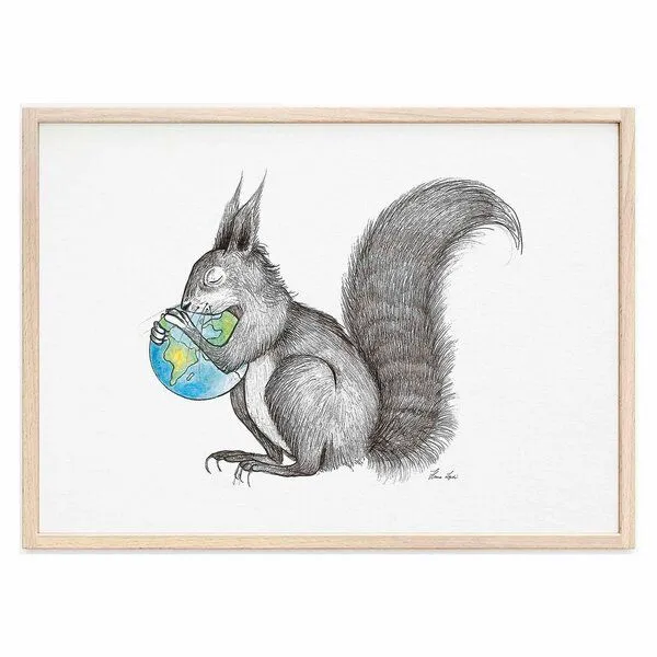 LIGARTI Kunstdruck »Eichhörnchen Welt« von LIGARTI | A4, A3 oder A2 | Wandbild | Poster | Kunst – Produktbild 1 von 4