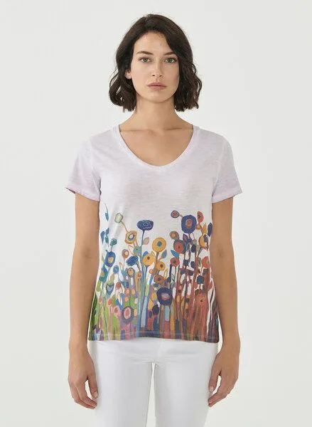 ORGANICATION ORGANICATION Cold Pigment Dyed T-shirt aus Bio-Baumwolle mit Blumen-Print, Lavender fog, – Produktbild 1 von 4