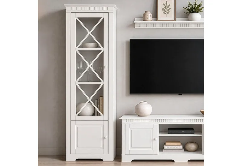 OTTO home Vitrine Lisa aus schönem massivem Kiefernholz, mit einer schönen Glastürfront, Weiß, – Produktbild 1 von 5