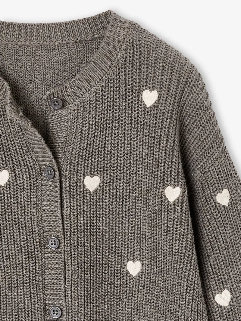 Vertbaudet Mädchen Strickjacke mit kleinen Stickereien, Olivgrün, – Produktbild 3 von 3
