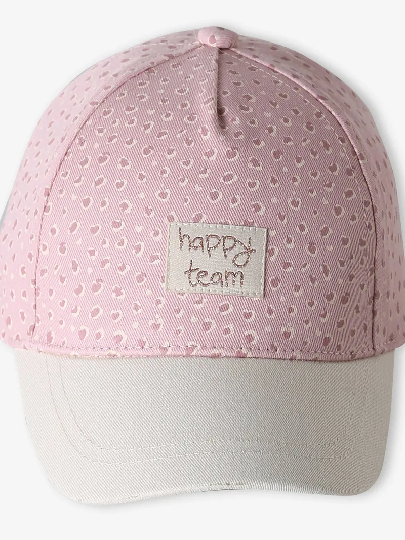 Vertbaudet Baby Baumwollcap Leo-Print und mit Schriftzug Happy Team, Rosa, – Produktbild 2 von 3