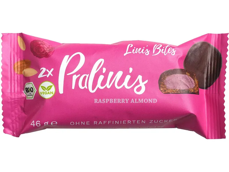 Lini's Bites Lini's Bites Bio-Dattelkugel "Pralinis", Raspberry Almond Caramel, vegan, 46 g – Produktbild 1 von 1