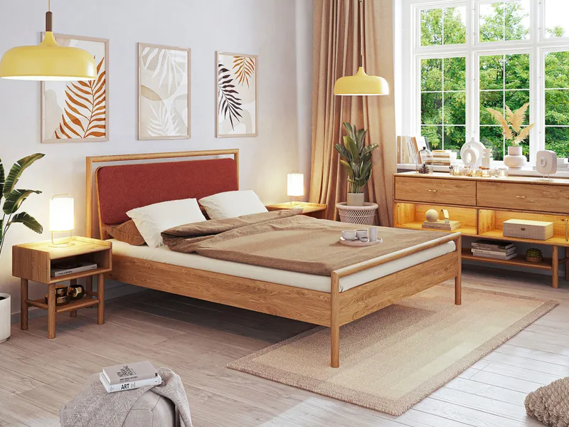 allnatura allnatura Massivholzbett "Serea" - Schnäppchen 2127-03082 | Kernbuche geölt | 90x200 cm | Polster mit Leinenbezug, Kernbuche geölt, – Produktbild 2 von 2