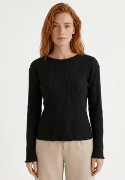 ORGANICATION ORGANICATION Damen vegan Top Mit Langen Ärmeln Gerippter Strick Schwarz – Produktbild 1 von 1