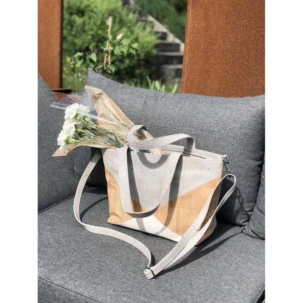Kork-Deko Kork-Deko Großer Kork-Shopper grau/beige/weiß – vegan, geräumig & handgefertigt – Produktbild 3 von 8