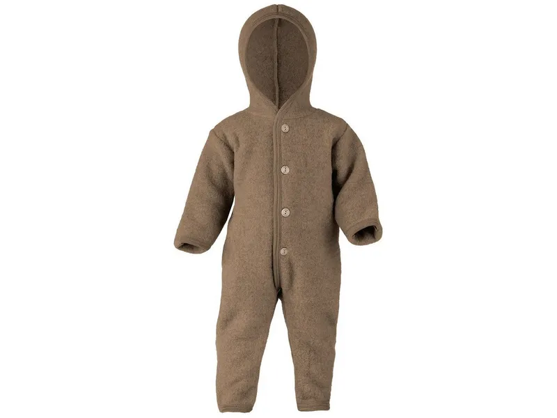 Engel Naturkleidung Overall (1-tlg) Baby Fleece Overall mit Kapuze aus Bio Merinoschurwolle, Braun, – Produktbild 1 von 3