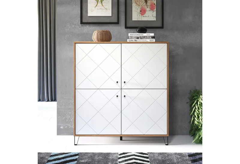 Home affaire Highboard Tarragona, Highboard mit 4 Türen & Soft-Close - (B/T/H) 123/40/136 cm, Braun, – Produktbild 1 von 3