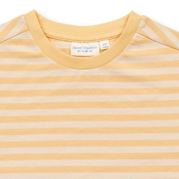 Sense Organics Sense Organics Kinder T-Shirt, Modell ANTON, Butterblumengelb-weiß geringelt mit nashorn, – Produktbild 3 von 4