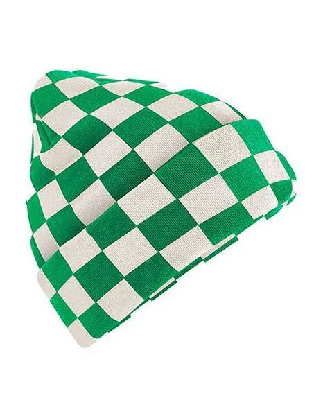 Beechfield Beechfield Beanie mit Schachbrettmuster Checkerboard, Kelly green/off white, – Produktbild 1 von 2
