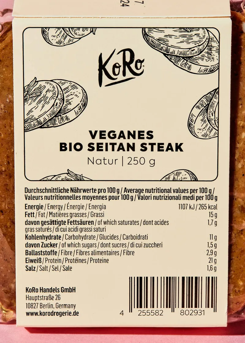 KoRo Veganes Bio Seitan Steak Natur 12 x 250 g – Produktbild 4 von 5