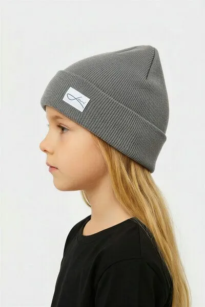 Lou-i Lou-i Kindermütze mit Umschlag Merinowolle Beanie, Grau, – Produktbild 3 von 3