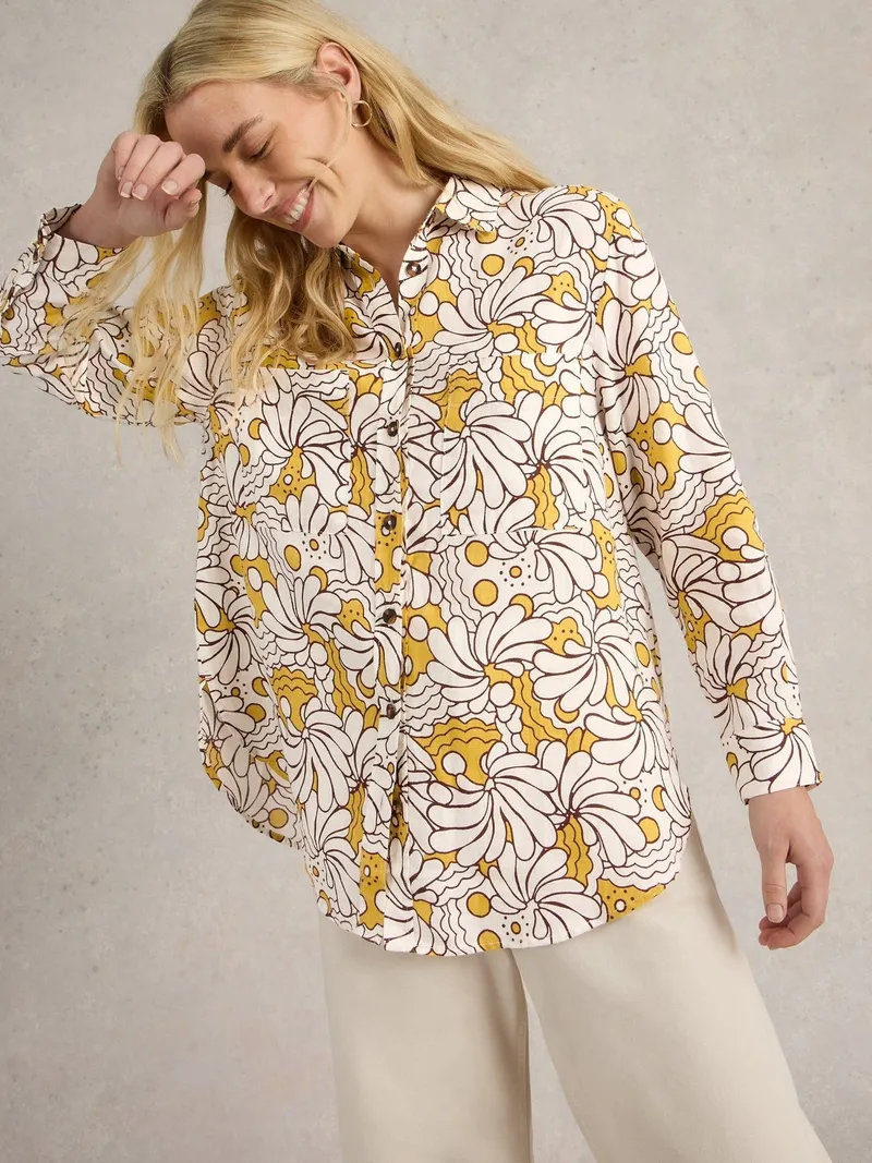 White Stuff Leinenbluse Lydia - 38, Gelb print, – Produktbild 3 von 4