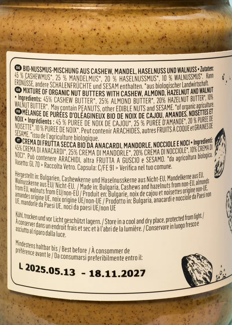 KoRo Bio 4 Nussmus aus Cashew, Mandel, Haselnuss und Walnuss 500 g – Produktbild 5 von 5