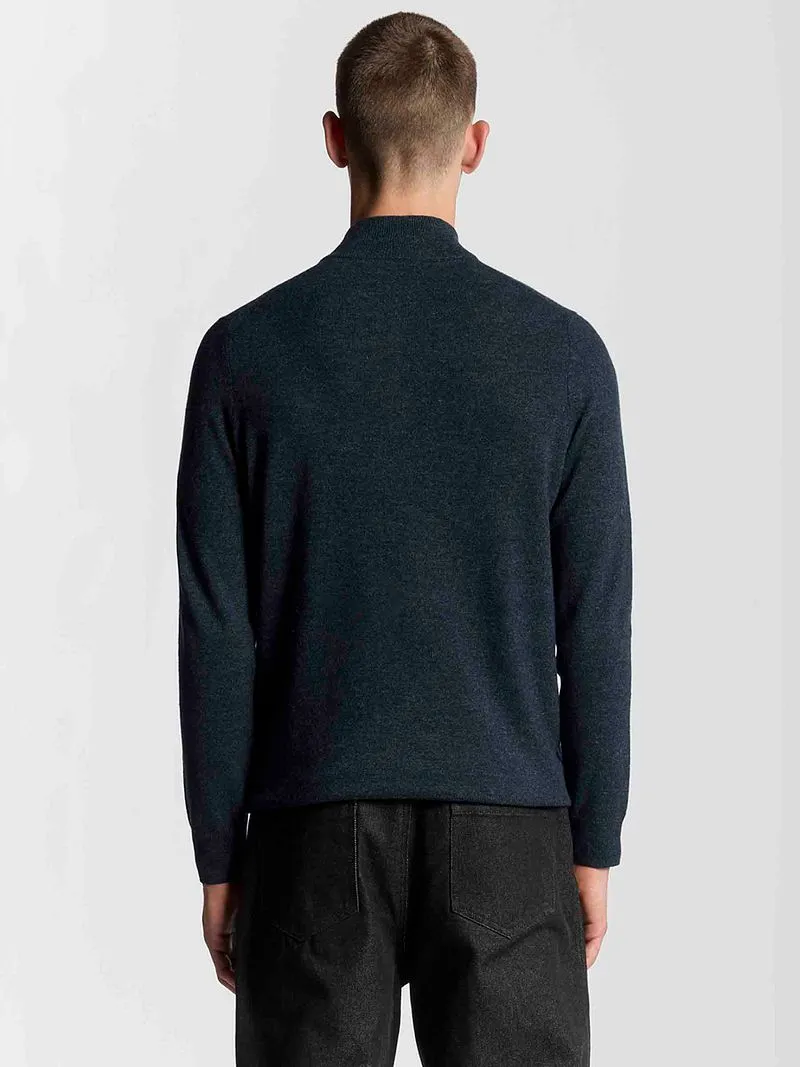 Lyle and Scott Lyle & Scott Half Zip Pull Merino Lammwolle Marine - Größe M, Dunkelblau, – Produktbild 4 von 5
