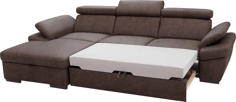exxpo - sofa fashion Ecksofa Salerno, Funktionssofa, Breite 280cm, hoher Sitzkomfort, L-Form, inkl. Kopf- und Armteilverstellung, wahlweise mit Bettfunktion, Braun, – Produktbild 8 von 8