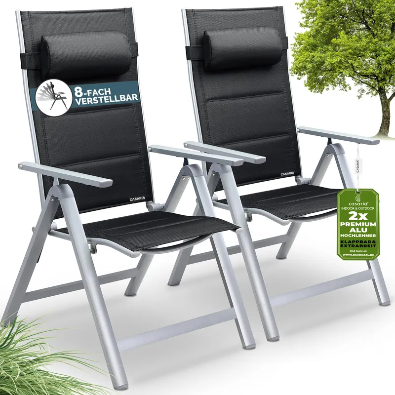 Casaria® Gartenstuhl Hochlehner klappbar Bern Premium 2er-Set Silber Alu gepolstert & verstellbar, Silber, – Produktbild 2 von 2
