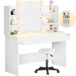 Casaria® Schminktisch Lucia Weiß 140x110x40cm mit LED + Rollhocker – Produktbild 1 von 1