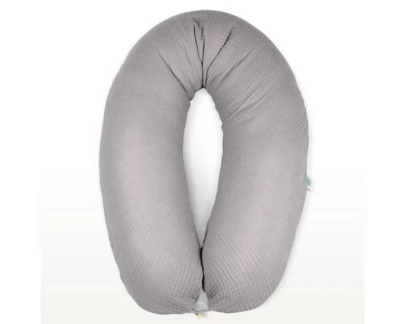 SEI Design Stillkissen Seitenschläferkissen XXL Babynest - Baby Erstausstattung Neugeborene, Schwangerschaftskissen 190x30 cm, Schwangerschaftskissen mit Bezug, Musselin Bezug 100% BIO Baumwolle, Grau, – Produktbild 1 von 5