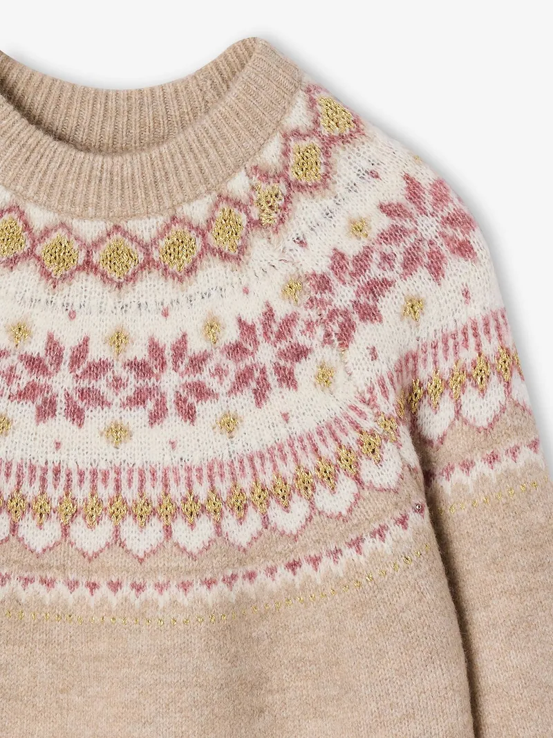 Vertbaudet Strickkleid mit Glitzereffekt Mädchen 43% Recycling-Polyester GRS-zertifiziert, Camelfarben, – Produktbild 2 von 2