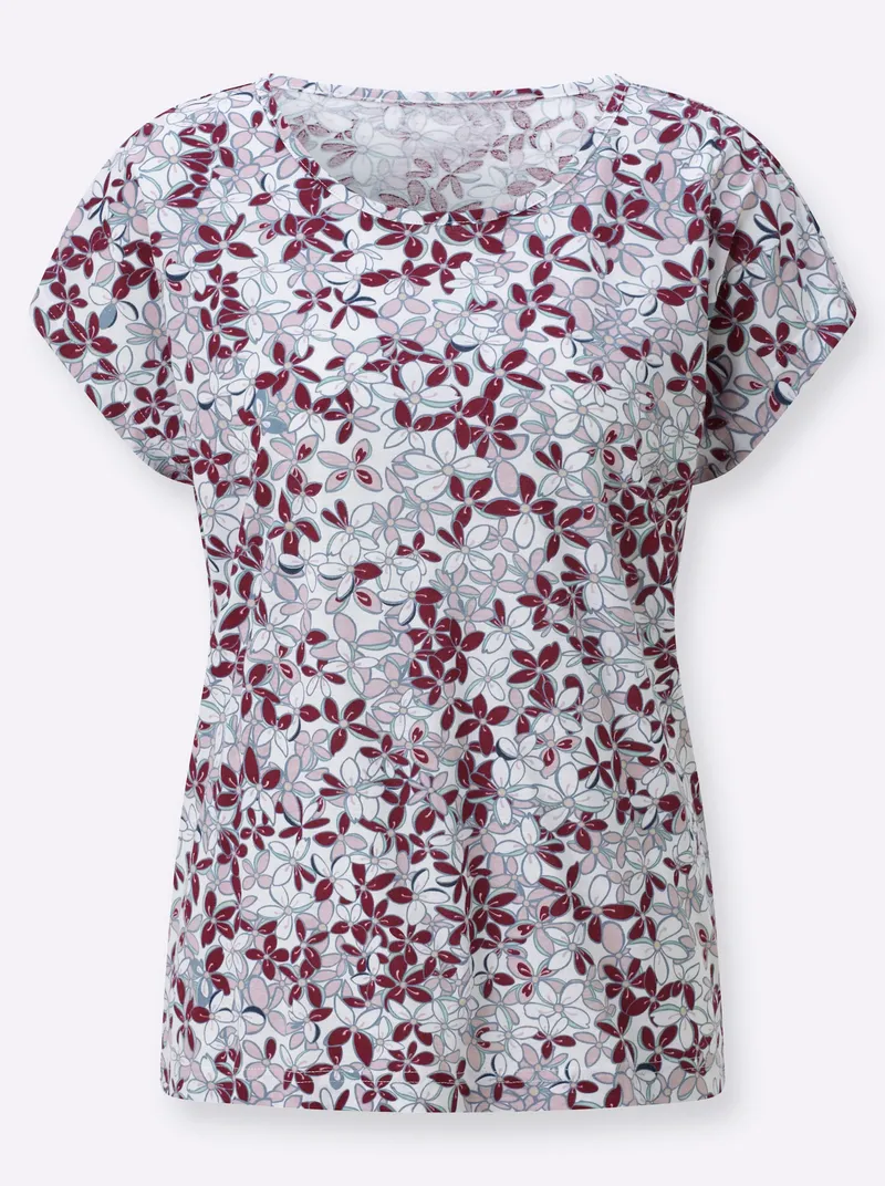 Witt Rundhalsshirt rosé-taubenblau-bedruckt, Rosé-taubenblau-bedruckt, – Produktbild 1 von 2