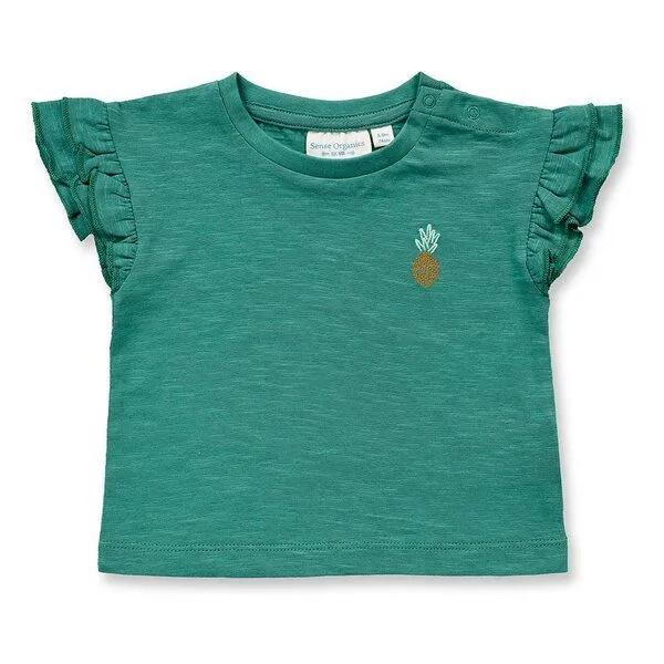 Sense Organics Sense Organics Baby T-Shirt in smaragdgrün, Modell ADA, Ananasstickerei auf smaragdgrün, – Produktbild 2 von 3