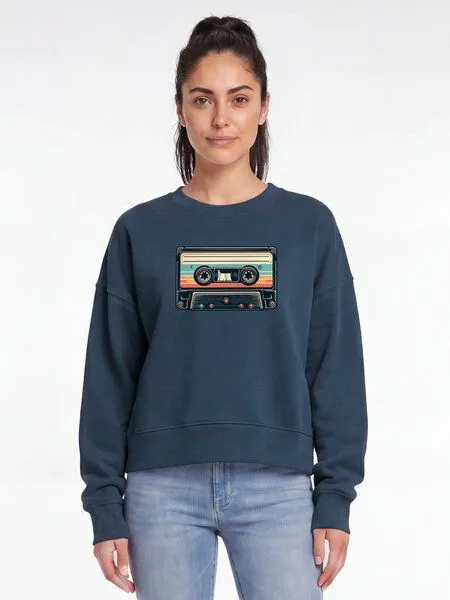 watapparel watapparel Sweatshirt Frauen Retro Kassette, Deep teal, – Produktbild 2 von 2