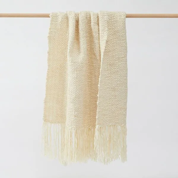 By Native By Native Wolldecke "Sueño" aus Merninoschurwolle, handgewebt, Natur, – Produktbild 2 von 4