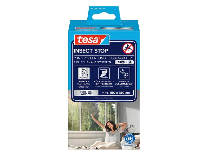 Tesa Tesa Pollen und Fliegengitter "Premium" 2-in-1, 150 x 180 cm, Anthrazit, – Produktbild 1 von 2