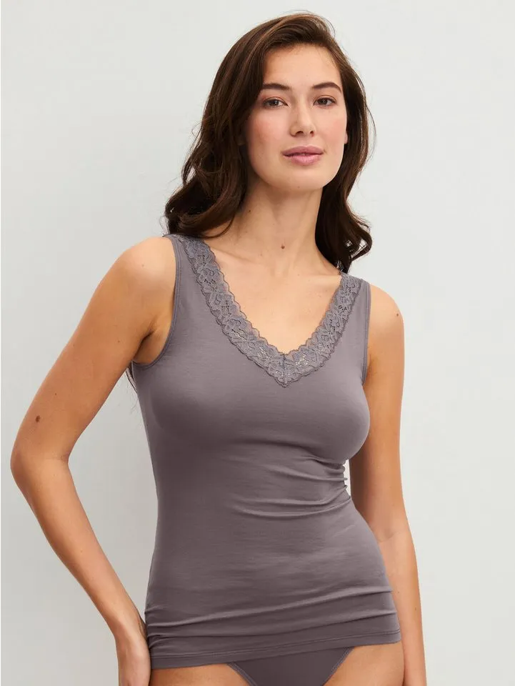 CALIDA CALIDA Unterhemd Natural Comfort Lace Damen (1-St) weiche Spitze und anschmiegsamer Komfort, Braun, – Produktbild 2 von 5