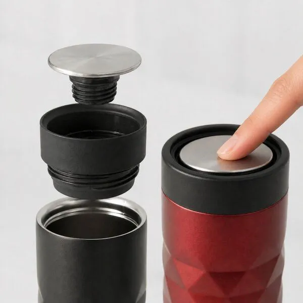 elasto elasto Thermobecher 440 ml aus Edelstahl - doppelwandiger Kaffeebecher to go - auslaufsicherer Isolierbecher, Weiss, – Produktbild 3 von 4