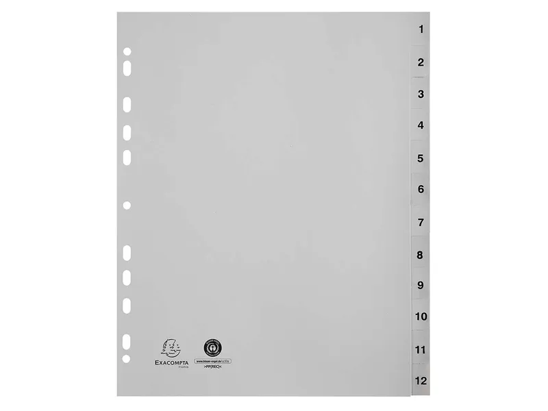Exacompta 10 Exacompta Register, 12 Taben numerisch, 120 µ, DIN A4 Maxi, grau – Produktbild 1 von 2