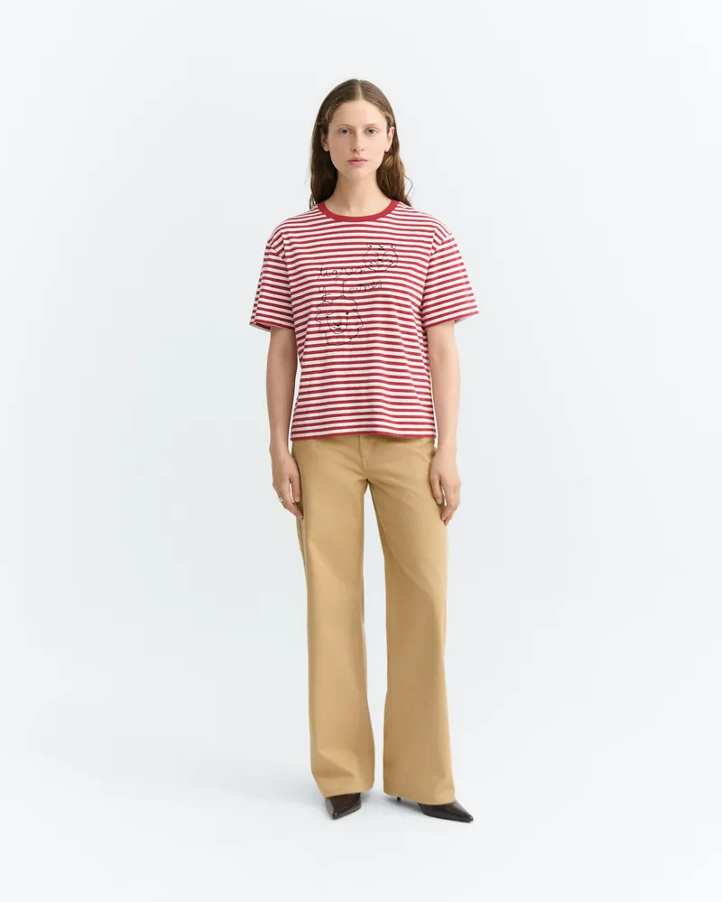 thinking mu Thinking MU Damen vegan T-Shirt Lucia Bestickte Tiger Und Löwen Rote Streifen, Rot, – Produktbild 1 von 2