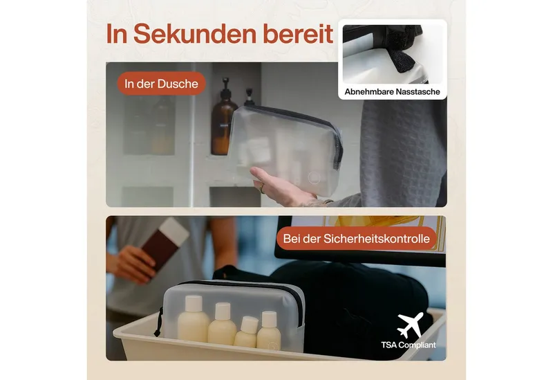 TRAVEL DUDE TRAVEL DUDE Faltbare Kulturtasche für Damen und Herren, Kulturbeutel zum Aufhängen, mit 1 Liter Beutel, Schwarz, – Produktbild 7 von 8
