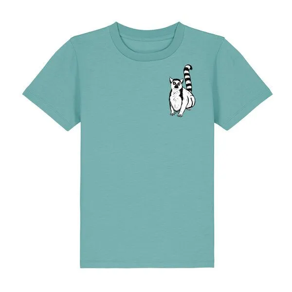 Spangeltangel Spangeltangel Kinder-T-Shirt "Lemuren", Biobaumwolle, Affe, Kurzarm, Hellblau, – Produktbild 1 von 4