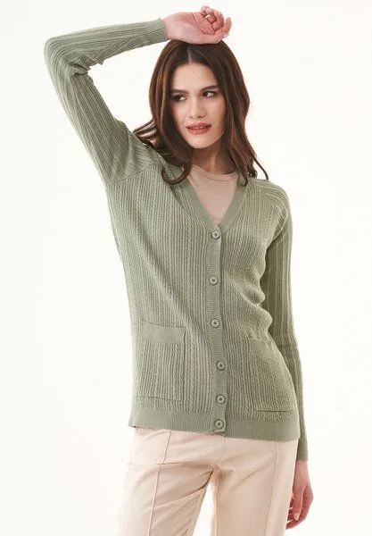 ORGANICATION ORGANICATION Cardigan aus Bio-Baumwolle mit Knöpfen, Petrol(olive green), – Produktbild 4 von 4