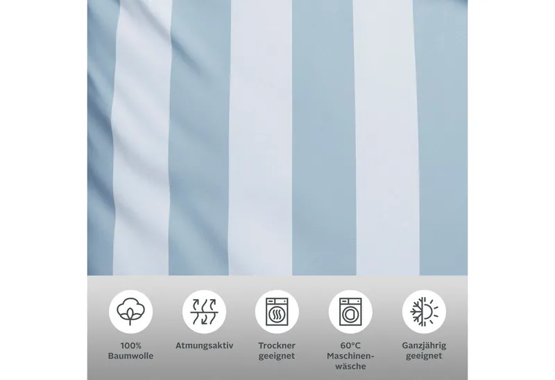 OTTO home Wendebettwäsche Sari in verschiedenen Qualitäten, Linon, 3 teilig, ab Gr. 135x200 cm, Wendedesign, moderne Bettwäsche mit Streifen, Blau, – Produktbild 3 von 5