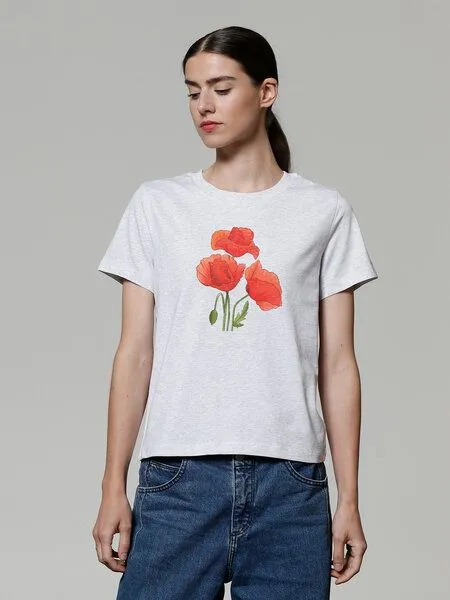 watapparel watapparel T-Shirt Frauen Poppy Flowers, Cool heather grey, – Produktbild 2 von 4