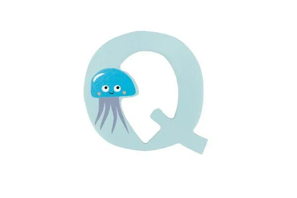 El Puente El Puente Holzbuchstabe Q "Qualle" | Fair Trade & Handmade aus Sri Lanka, Blau, – Produktbild 1 von 1
