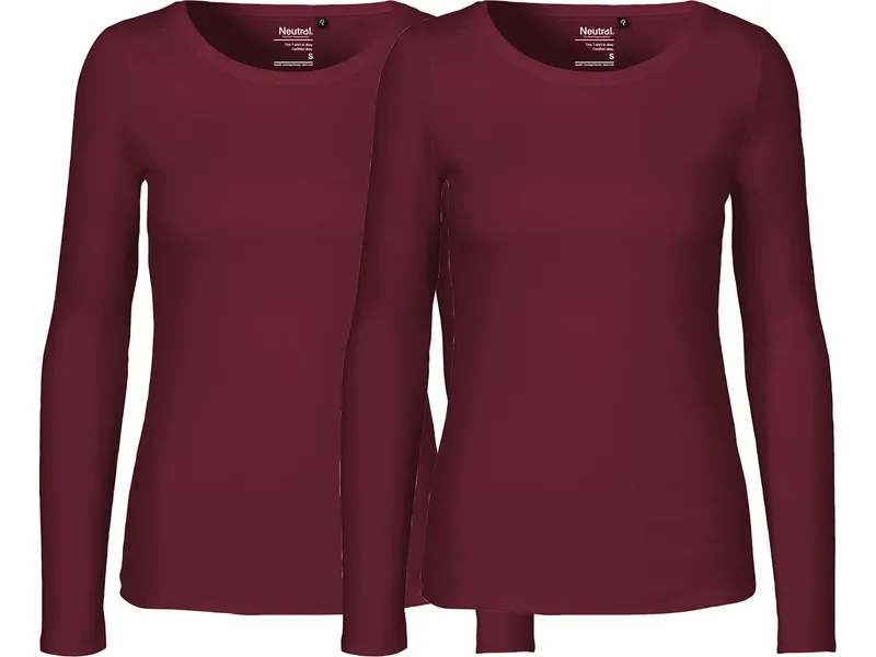 Neutral Neutral 2er-Pack Bio-Damen-Langarmshirt mit Rundhalsausschnitt, bordeaux, Gr. L – Produktbild 1 von 1