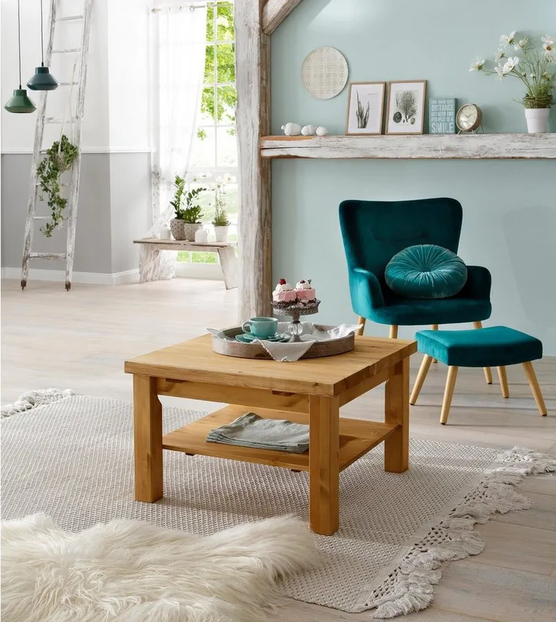 OTTO home Couchtisch Antique, aus massiver Kiefer, FSC® zertifiziert, Breite 77 cm, Beige, – Produktbild 3 von 4