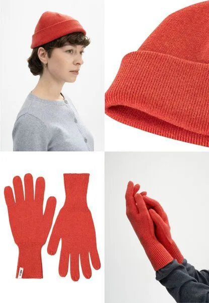 MELA MELA Bundle Feinstrick Mütze kurz LESH + Strick Handschuhe RISHI, Red apple melange, – Produktbild 1 von 3