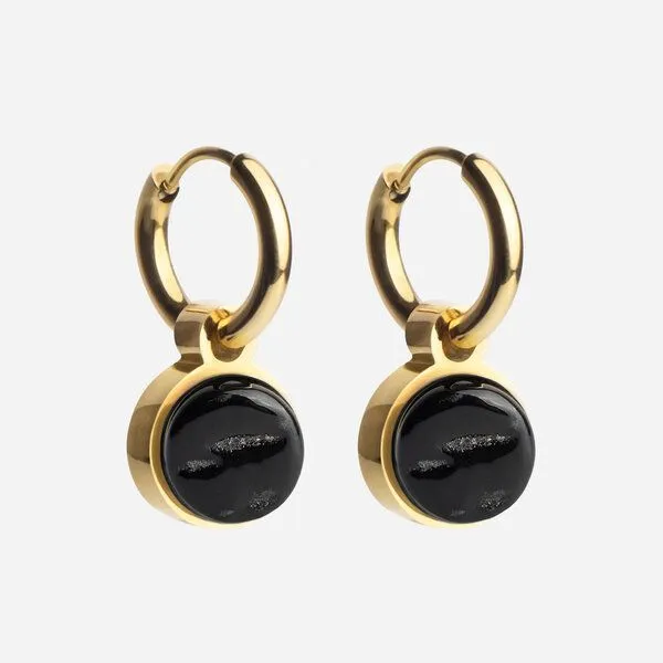 ALEXASCHA ALEXASCHA Gold Creolen mit Anhänger | Mix & Match, Onyxschwarz, – Produktbild 1 von 4