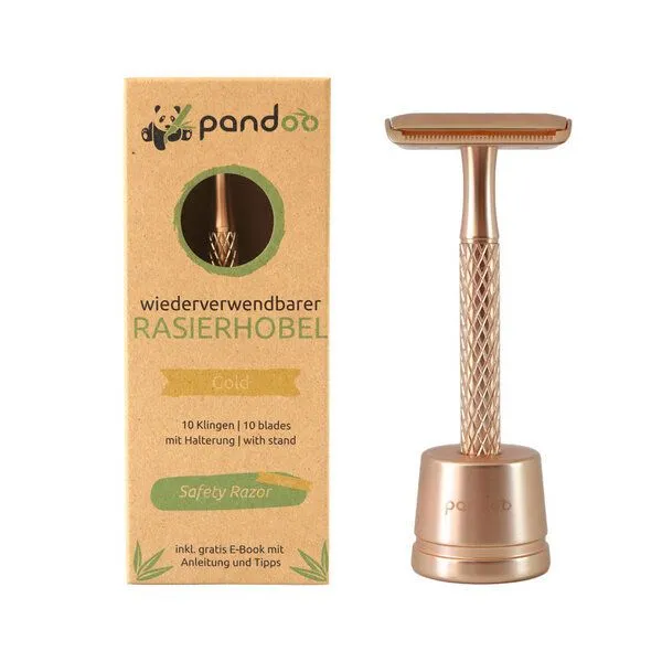 pandoo pandoo Rasierhobel aus Metall mit Halterung inkl. 10 Klingen, Gold, – Produktbild 1 von 4