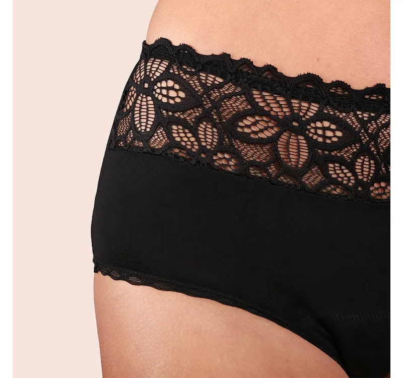 Taynie Taynie Periodenslip Deluxe - Periodenunterwäsche mittelstarke Blutung - Damen (Spar-Set, 3-St., 3er-Pack) Auslaufsichere Periodenunterwäsche / Periodenslip aus Bio Baumwolle, Schwarz, – Produktbild 3 von 5