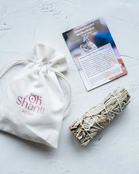 Oh Shanti Oh Shanti CLEAR MIND Räucherbündel Weißer Salbei in Baumwollbeutel inkl. Affirmationskarte – Produktbild 2 von 2