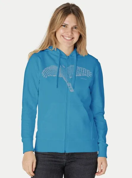 Peaces.bio - handbedruckte Biomode Peaces.bio - handbedruckte Biomode Bio Damen-Zip-Hoodie Sperber, Türkis, – Produktbild 3 von 3