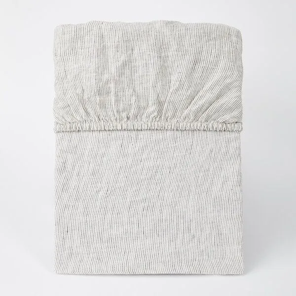 By Native By Native Spannbettlaken aus 100% Leinen | 90x200 | 140x200, Grau-gestreift, – Produktbild 2 von 2