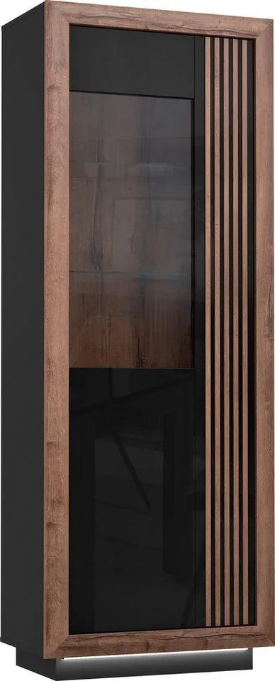 FORTE Highboard Savona, Höhe 197 cm, inkl. Lichtleiste im Sockel, Schwarz, – Produktbild 2 von 3