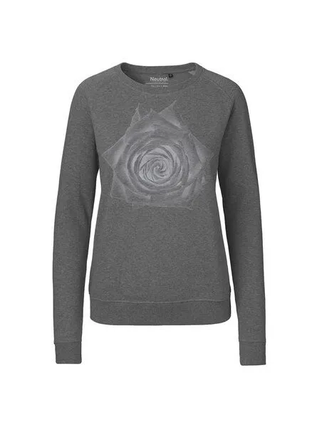 Peaces.bio - handbedruckte Biomode Peaces.bio - handbedruckte Biomode Bio Damen-Sweatshirt Rose, Dunkelgrau, – Produktbild 1 von 1